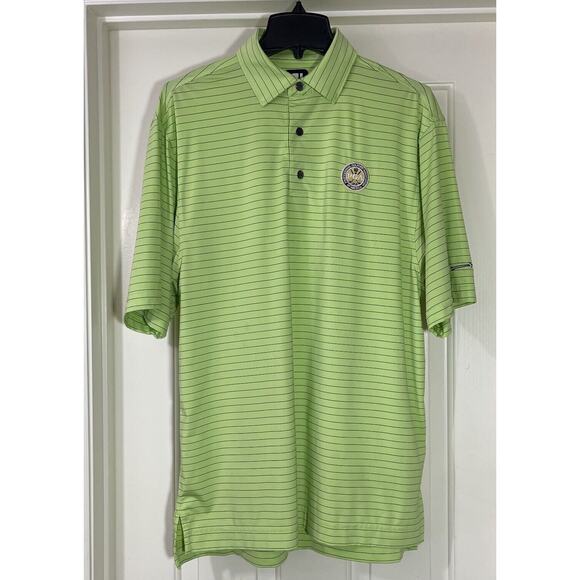 Footjoy PGA Golf Polo Shirt Mens Medium Lime Green Striped Embroidered Crest - Picture 3 of 16